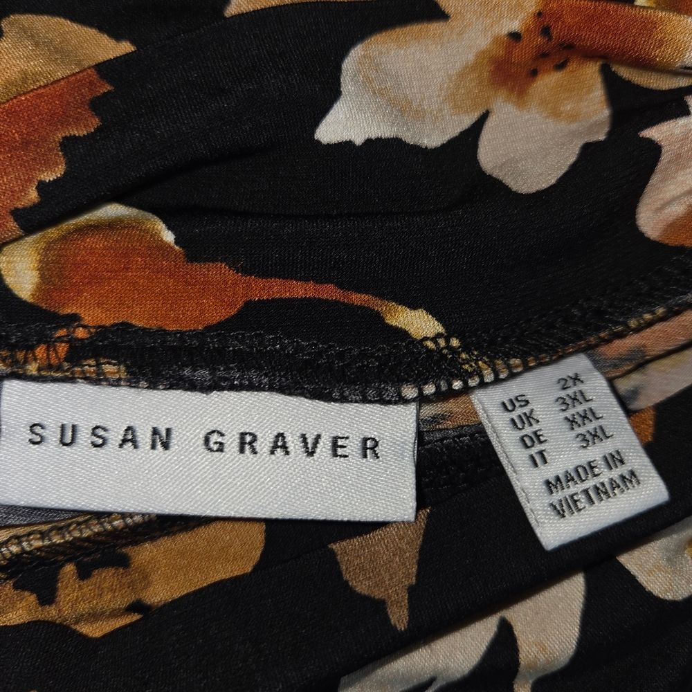 Susan Graver Floral Print Liquis Knit Mock Neck Long Sleeve Top Blouse 2x — image 5 of 6